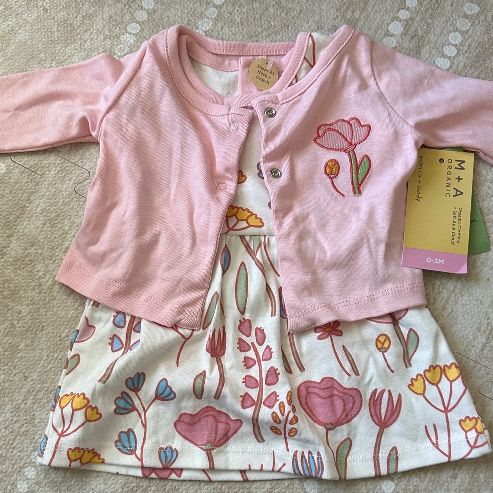 Floral Pink and White Kids Dress Set
